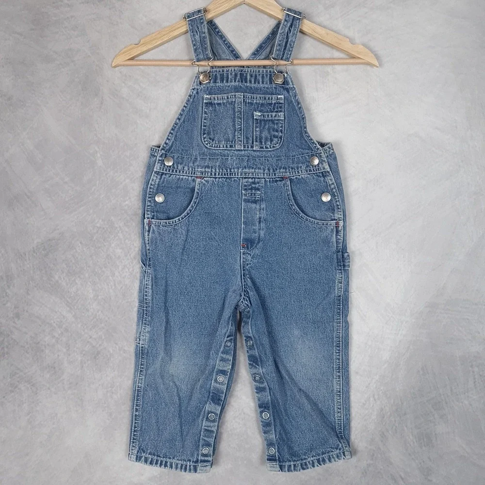 Vintage Gap Overalls Boys 2T Blue Denim Bib Carpenter Snap Leg Jeans 90s Y2K